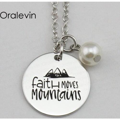 FAITH MOVES MOUNTAINS Inspirational Hand Stamped Engraved Glamour Creative Pendant Necklace Gift Jewelry,10Pcs/Lot, #LN2260
