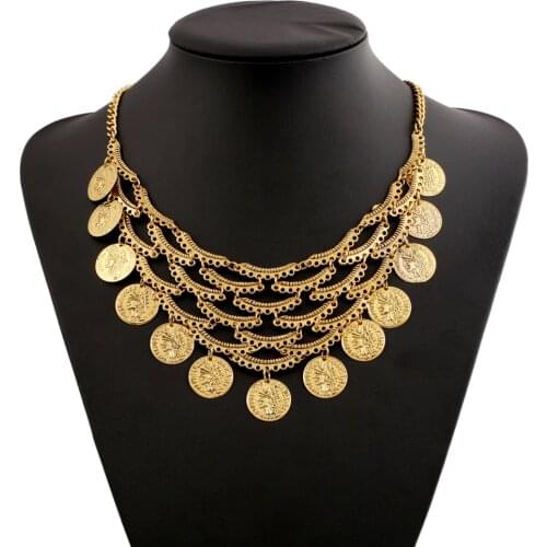 LZHLQ Vintage Maxi Coin Tassel Necklace Geometric Splice Hollow Multilayer Necklace Women Metal Brand Chains Jewelry Accessories