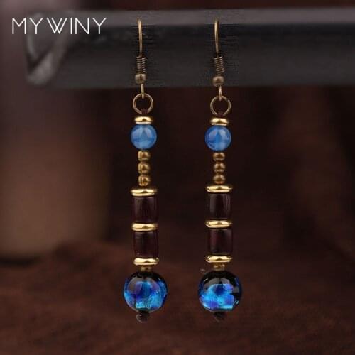 Star handmade glass glazed wood ethnic earrings,nature stones vintage dangle earrings ,New Original jewelry exotic earrings