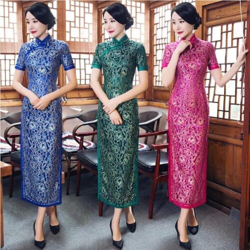 Vintage Shanghai story tang suit Chinese Traditional Womens Qipao long elegant Cheongsam Dress Chinese-style Summer cheongsam