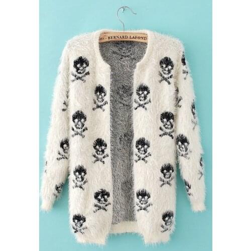 2020 Spring and Autumn New Fashion Sweater Personality Casual Cardigan Sweater Womens Skull Mohair Sweater Cardigan Jacket