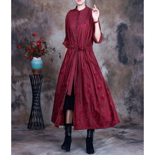 Women Spring Autumn Solid Color Embroidered Trench Coat Outerwear Ladies Loose Topcoat Female Coat 2021