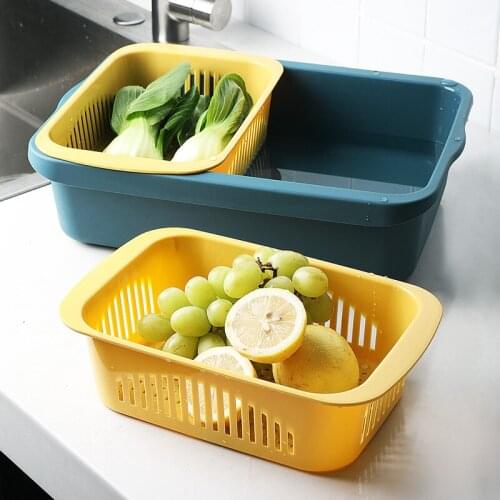 045 Kitchen Fruit and vegetable drip wash basket Rectangular color contrast large capacity fruit and vegetable drip basket 3pcs
