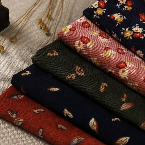 100*150CM Corduroy fabric Small floral printed cloth wick velvet womens dress DIY clothing Plant printing Handmade sewing