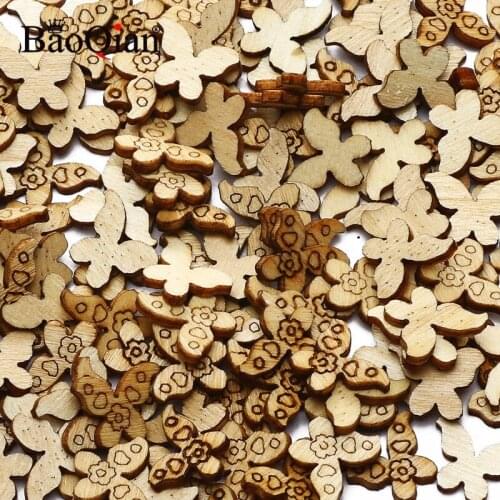 100pcs Natural Wood Chip Butterfly Ornaments Home Decorations For Wooden Crafts DIY Scrapbooking Handmade Decor Supplies 9x12mm