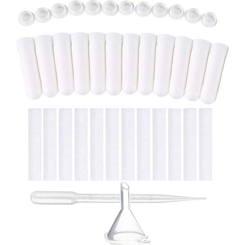 12set Blank Nasal Inhaler Tube Refillable Empty White Inhaler Sticks for Essential Oil Aromatherapy with Cotton Wicks Pipette