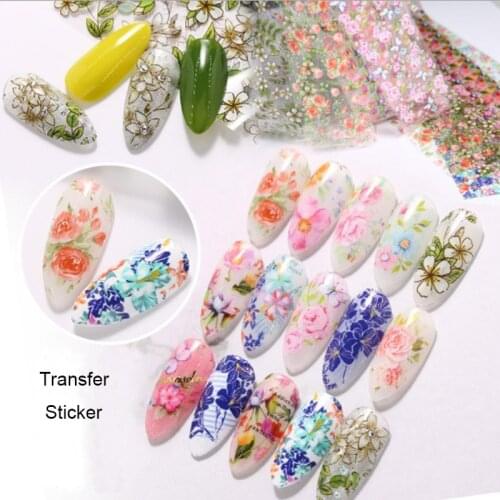 2Pcs/Set Fashion Nail Foil Stickers Set Women For Nails Rose Blue Flowers Art Stick Decals Transfer Sticker Decoration DIY