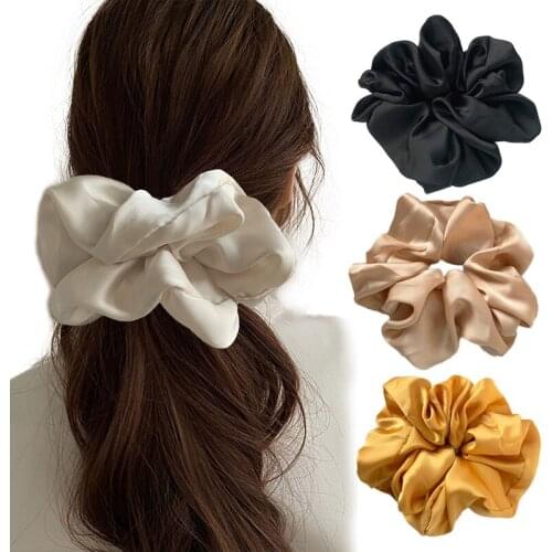 2021 Smooth Satin Scrunchie Big Rubber Hairtie Oversized Scrunchies Elastic Hairband Ponytail Holder Women Hair Accessories