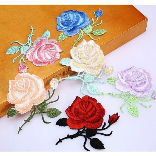 5 Piece/Lot Roses flower iron stick embroidery lace fabric applique lace patch holes DIY clothes dress decoration