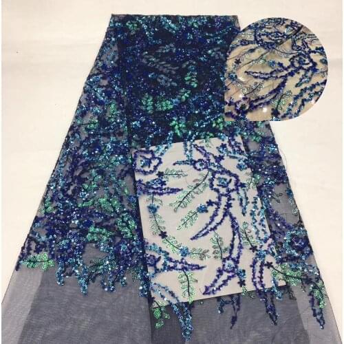 5yards/pc) High quality African sequins net lace latest French lace fabric with wonderful embroidery for wedding dress FSS205