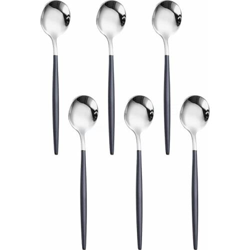 6Pcs Black Silver Cutlery Set Stainless Steel Tea Spoons Dinnerware Set Kitchen Flatware Silverware Tableware Set Eco Friendly