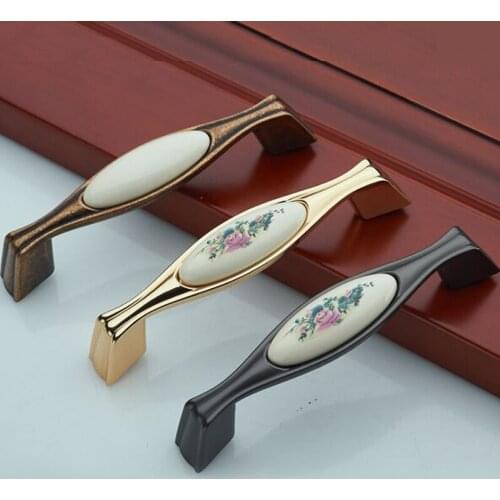 96mm 128mm fashion Rural priniting ceramic wine cabinet tv table pulls knobs bronze sand black dersser cupboard door handles 5"