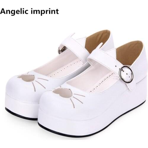 Angelic imprint woman mori girl lolita cosplay shoes lady mid wedges heels pumps women princess dress party shoes lovely hearts