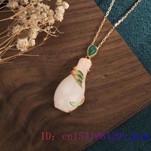 White Jade Vase Pendant Crystal Necklace Gemstone Chinese Zircon Jewelry 925 Silver Chalcedony Charm Natural Gifts Women Amulet