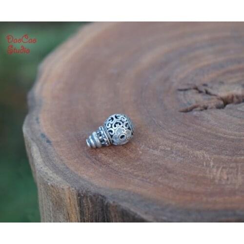 12mm 1pcs Sterling Silver Fu Guru Beads Flower Loose Mala Beads Japa Beads Bracelet Pendant Jewelry Findings DIY