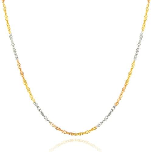 Solid 18K Rose Gold Necklace Women 18K Multi-tone Gold water ripple Link Chain Necklace P6243