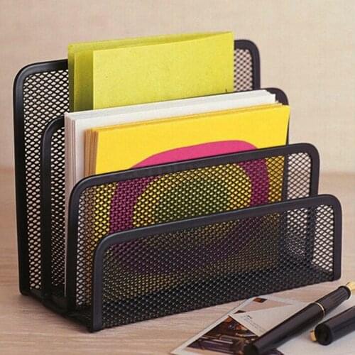 Black Metal Mesh Desk Organizer Desktop Letter Sorter Mail Tray File Organiser Office Home Bookends Book Holder