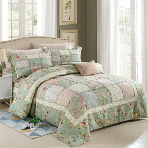 Floral Style Cotton Quilted Bedspread Set 3 Pieces Plaid King Patchwork Coverlet Summer Quilt Blanket Cubrecam Bed Cover Colcha