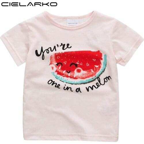Cielarko Girls Pink T Shirts Printed Cotton Baby Tops Tee Basic Kids Watermelon T-Shirt Summer Cute Child Clothes Cartoon Outfit