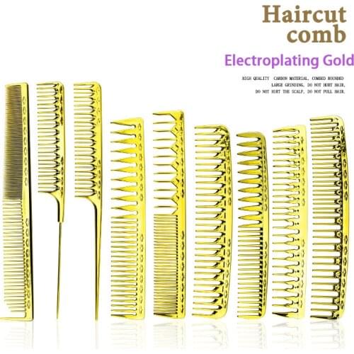 Electroplating gold haircut comb barbershop hair cutting comb oil hair comb salon hairdresser styling high temperature comb