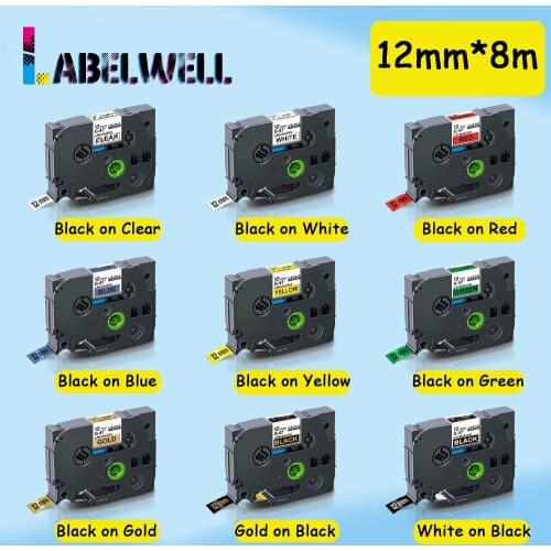 Labelwell 1Pcs 12mm*8m Compatible for 231 Black on White 431 531 631 731 831 multicolors compatible for Label Maker