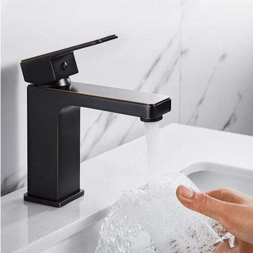 Brass Matte Black Basin Sink Bathroom Faucet Deck Mounted Hot Cold Water Basin Mixer Taps Lavatory Sink Tap Crane