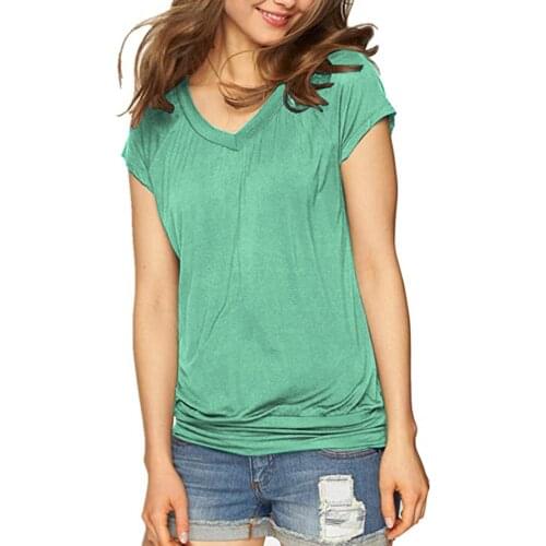 Summer Tunic Top Womens Blouse Solid Color V Neck Fashion Woman Blouses 2021 Sexy Short Sleeve Casual Slim Blouses Femme #30