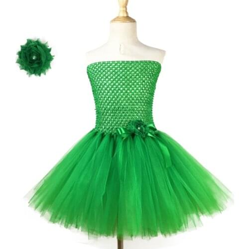 Lovely Girls Green Tutu Dress Baby Crochet Corset Tulle Dress with Ribbon Bow Flower Hairclip Kids Christmas Party Costume Dress