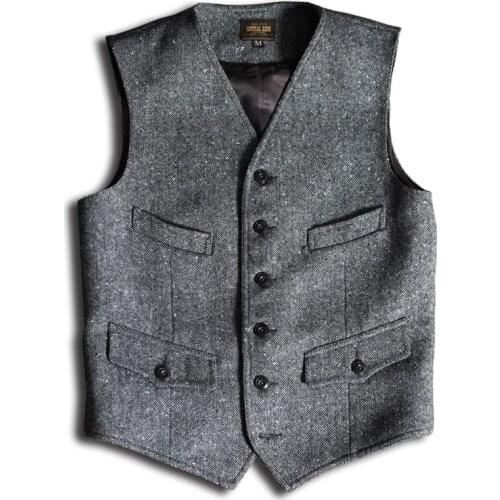 Mens Blazer Safari Tweed Vest Sleeveless Jacket Grooms Tight Wedding Waistcoat Latest Designer Gilet Vintage Casual Costume