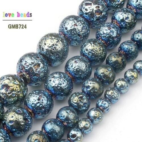 Natural Stone Navy blue Lava Round Loose Beads 4mm 6mm 8mm 10mm DIY Necklace Bracelet Jewelry Making Accessories