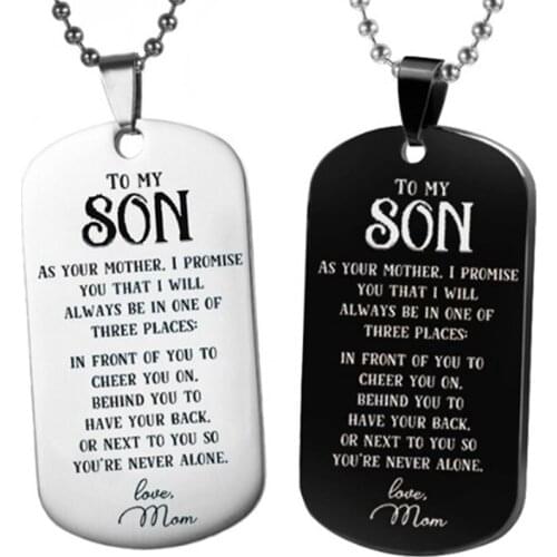 Stainless Steel To My Son From Mom Necklace I Love You Tag Pendant Necklace Key Chain Keyring