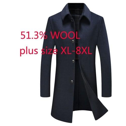 New Arrival Fashion Suepr Large Autumn Winter Men Long Double Tweed Sided Windbreaker Casual Thick Coat Plus Size XL-6XL 7XL 8XL
