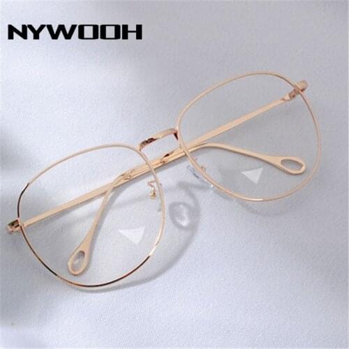 NYWOOH Finished Myopia Glasses Women Men Oversized Clear Metal Eyeglasses Nearsighted Student Eyewear -1.0 1.5 2.0 2.5 to 4.0
