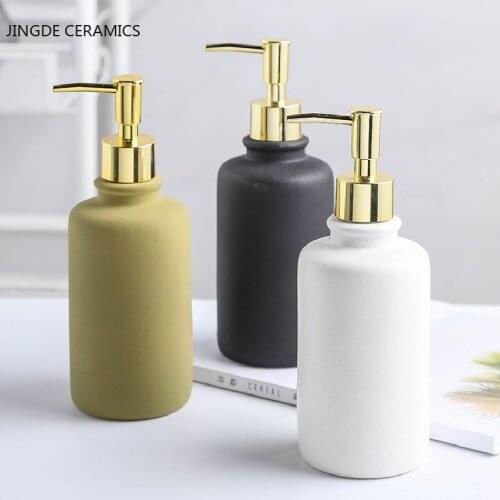 Solid Color Ceramic Liquid Soap Dispenser Hand Soap Dispenser Bottle Shampoo Multifunction Portable Bottle Bathroom Supplies