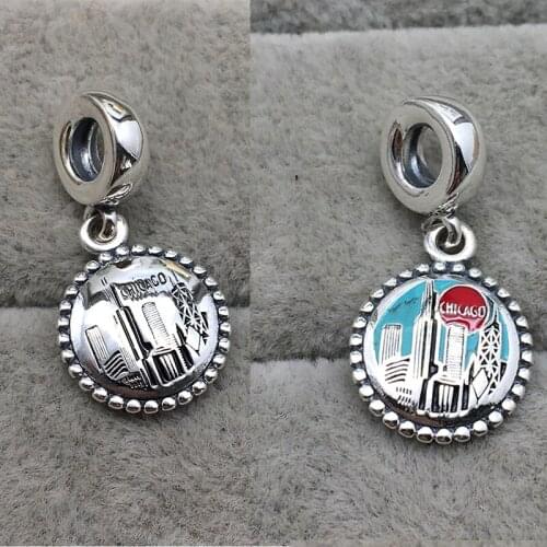 New 2020 Fashion High Quality Sterling Silver 925 CHICAGO Charm Pendant DIY Jewelry Original Woman Jewelry Exquisite Gift