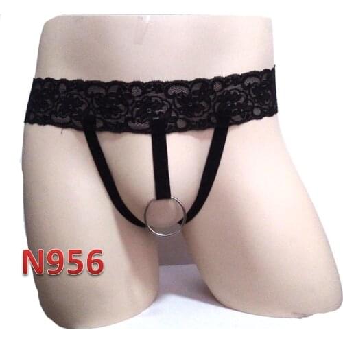 Sexy Men Gay Thongs Lingerie Stretch Lace G-string with Cock Ring Briefs Jock Strap Panties Bikini Sissy Fetish Underwear