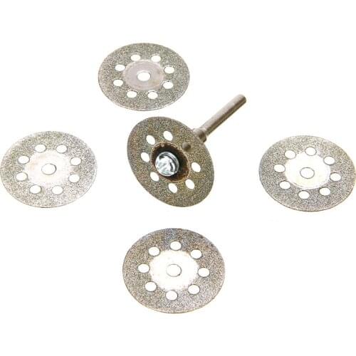 6pcs 22mm Silver Diamond Cutting Disc Wheel + Mandrel Kit Set For Rotary Drill Tool Accessory