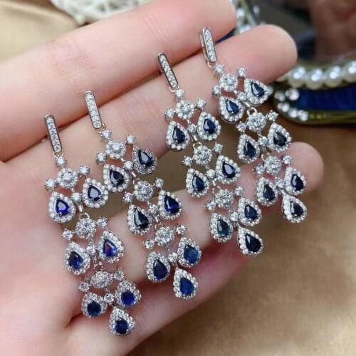 The Best Party Gift Natural and Real Sapphire Earring 925 Sterling Silver Fine Jewelry For Men Women