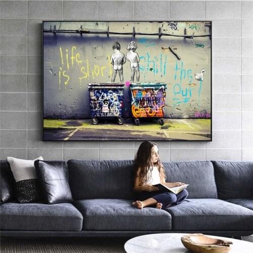 Modern Street Wall Art Canvas Prints Life Is Short Wall Graffiti Art Canvas Paintings On The Wall Pictures For Home Decoration