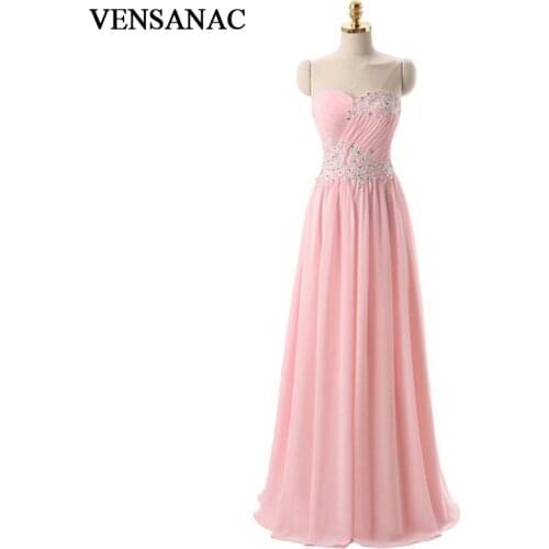 VENSANAC 2018 Strapless Sequined Pleat A Line Long Evening Dresses Party Lace Appliques Draped Backless Prom Gowns