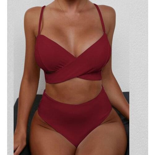 Women Bikini Set Push Up Swimwear Solid Color Bathing Swimwear High Waist Swimsuit Bikini 2021 Woman Sexy Swimsuits Biquini
