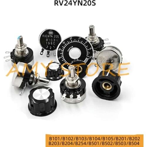 1Pc RV24YN20S B101-B504 Single Turn Resistor Carbon Film Potentiometer Plate Rotary Knob 100R200R500R 1K2K3K5K-200K-500K 1M Ohm