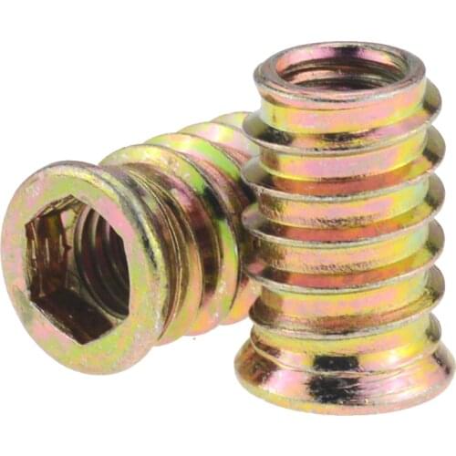 10PCS M6 M8 M10 Zinc Alloy Iron Inside Carbon Steel Hex Socket Drive Insert Nuts Threaded For Wood Furniture M6x10 M8x15 M10x20