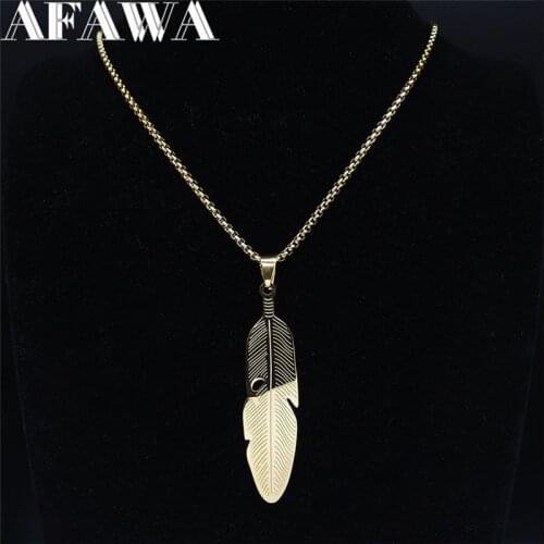 2021 Fashin Feather Stainless Steel Statement Necklace for Men Gold Color Chain Necklace Jewelry cadenas para hombre N665S02