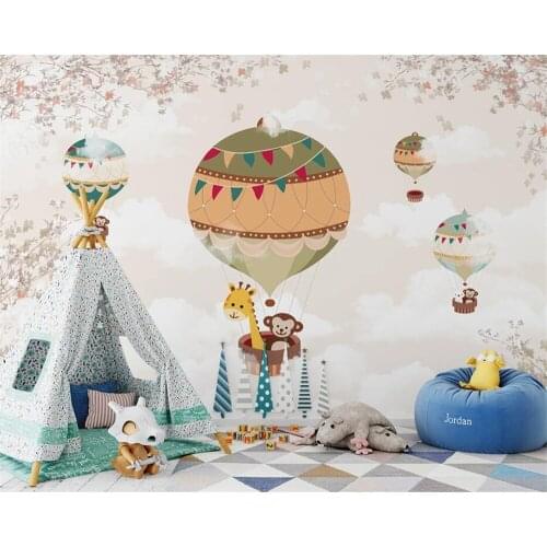 Beibehang customized 3D new Nordic hand-painted romantic flowers hot air balloon childrens room background wallpaper decoration