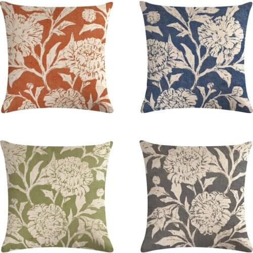 45*45cm Flower Printed Cotton Linen Cushion Cover Home Decor Pillowcase Octopus Sofa Bedding Cushion Case