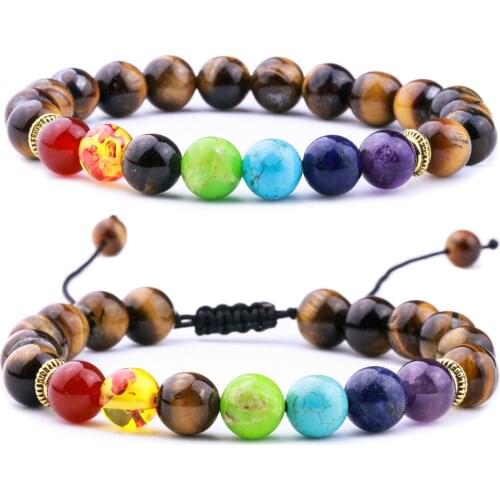 8mm Lava Stone Weave Tigers eye 7 Chakra Healing Balance Beads Reiki Aromatherapy Essential Oil Diffuser Bracelet Jewelry
