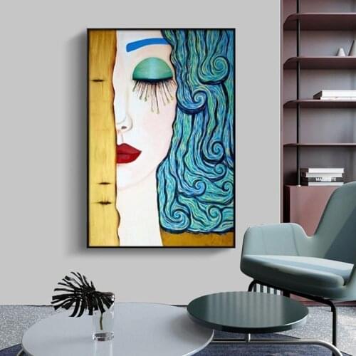 Abstract Kiss Tear Canvas Poster By Gustav Klimt Famous Canvas Paintings Modern Art Cuadros Wall Pictures for Living Room Decor