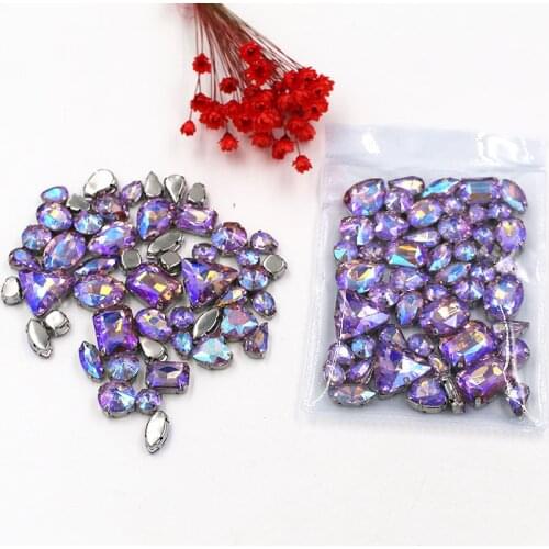Clothing accessories mixed shape Crystal Violet AB glass crystal sewing rhinestones with silver base for dress/garment/shoes