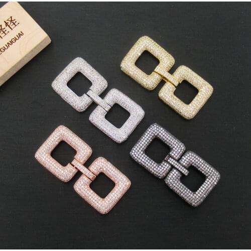 APDGG 25x50mm Gold plated Cubic Zircon CZ Micro Pave Square Clasp Pendant necklace Bracelet Jewelry Making DIY